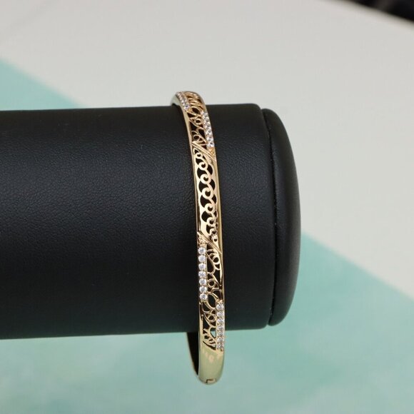 Rose Gold Bangle with Intricate Filigree and Crystal Detailing, XPBL0468 - Picture 8 of 10